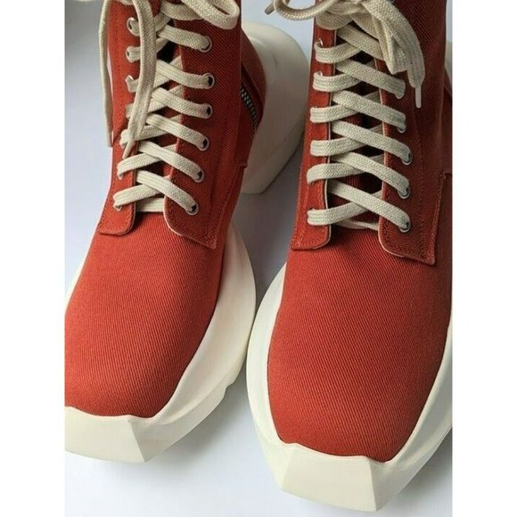 DRKSHDW Rick Owens Men's Army High Top Sneakers Orange Size 44 EU (MSRP $740) - Picture 4 of 10